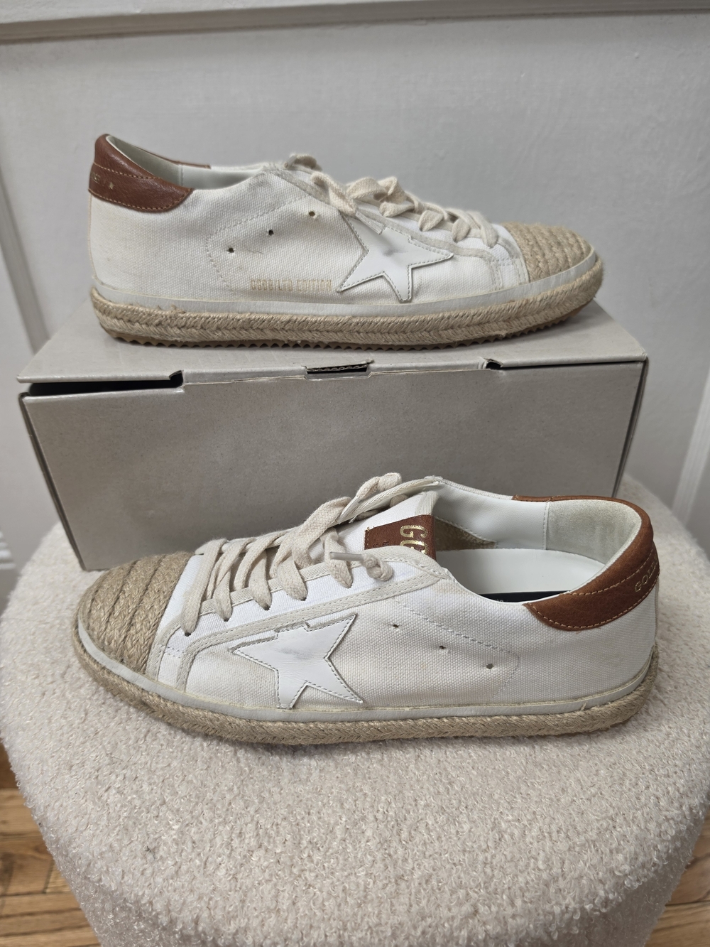 Golden Goose White Canvas & Brown Leather Low-Top Sneakers
